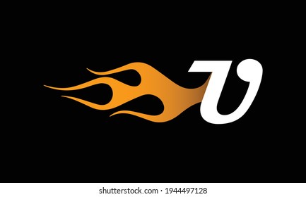 Plantilla de diseño del logotipo U de la letra de llama de fuego. Logo de la letra de llama de combustión U