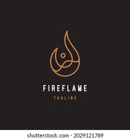 Fire flame with line art style logo design illustration vector template