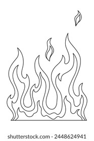 Fire flame line icon. Cartoon heat wildfire or bonfire, burn power fiery. Power light energy silhouette linear style. Campfire element in flat style