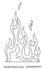 Fire flame line icon. Cartoon heat wildfire or bonfire, burn power fiery. Power light energy silhouette linear style. Campfire element in flat style