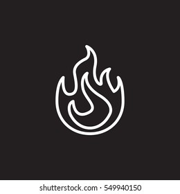 Fire flame line icon, outline vector sign, linear white pictogram isolated on black. Symbol, logo illustration