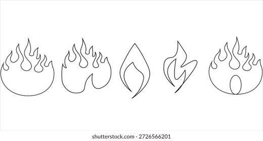 Symbol für Feuerflammenlinie. Verbrennung, Wärme, brennende Symbole in linearer Stilsammlung