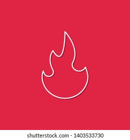 Fire flame line icon, vector isolated fire outline symbol on red background.