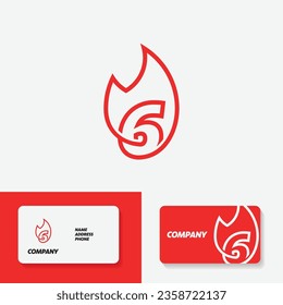Fire flame linear icon. Red sign on white background with business card.