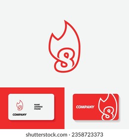 Fire flame linear icon. Red sign on white background with business card.