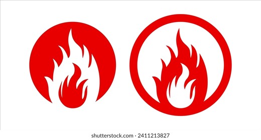 Fire, flame Log and Icon. Red and Orange flame in abstract style. Flat fire icon and flame sign. Vector Illustration