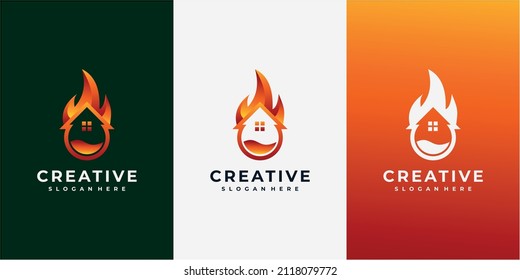 Fire and flame logo design with house and home concept. Fire House Icon Logo Design Element
