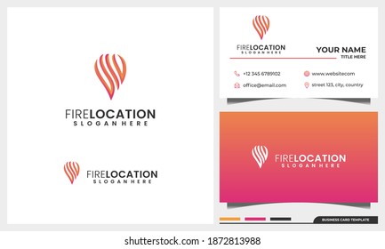 Design des Feuer- und Flammenlogos mit Pin-Location-Konzept und Visitenkartenvorlage
