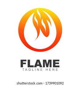 Fire flame logo design round shape template. Heat burn blaze illustration symbol of hot, energy, burn, and passion. Vector icon graphic illustration for element emblem torch, brand oil and gas company