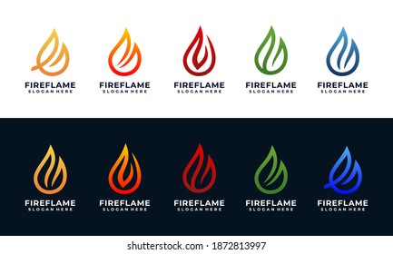 fire and flame logo design template with multi colors collection