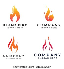 Logo de fuego o llama, logo de bola de fuego y miembros. Uso de un concepto de diseño vectorial.
