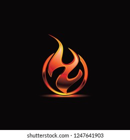 Fire flame Logo with gradient template vector design on dark background