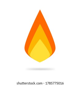 Fire flame logo icon vector flat cartoon, ignite blaze geometric symmetric symbol, idea of hot drop label or campfire fireplace sign isolated