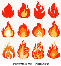 Fire flame, modern flames collection symbol icon design. Vector