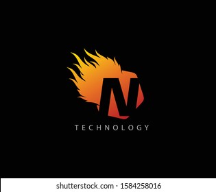 Fire Flame N Letter Logo Icon 
