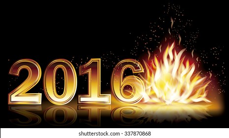 Fire flame new 2016 year, vector illustration