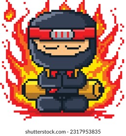 fire and flame ninjutsu of red ninja vector