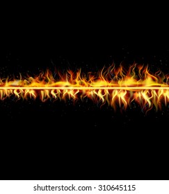 Fire flame on black background. vector