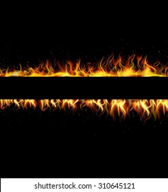 Fire flame on black background. vector