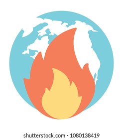 
A fire flame on globe concept of social global phobias and world problems

