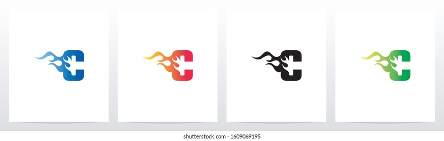 Fire Flame On Letter Logo Design C