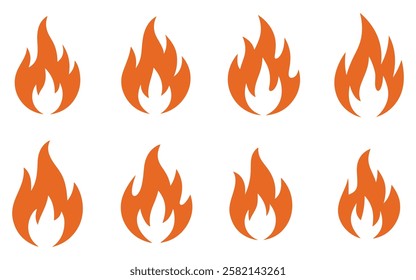 Fire flame orange shape icon set vector art