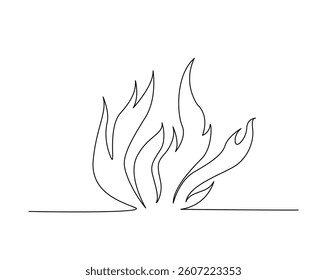 Fire flame outline drawing illustration. one continuous line drawing of hot fire.