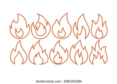 Fire Flame Outline Vector Icon Symbol Template. Fire Vector Icon. Vector Isolated Fire