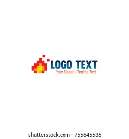fire flame pixel game abstract techonlogy company logo vector