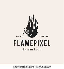 fire flame pixel hipster vintage logo vector icon illustration