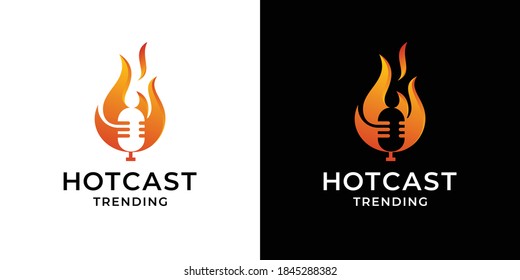 Fire flame with podcast logo design inspiration template