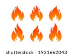 Fire, flame. Red flame in abstract style on white background. Flat fire collection set. Modern art isolated graphic. Fire sign. Vector Illustration