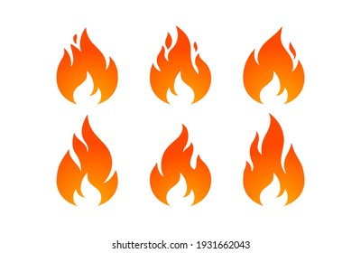 Fire, flame. Red flame in abstract style on white background. Flat fire collection set. Modern art isolated graphic. Fire sign. Vector Illustration