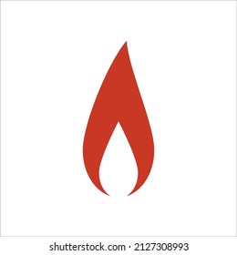 Fire, flame. Red flame in abstract style on white background. Flat fire. Modern art isolated graphic. Fire sign. Vector Illustration