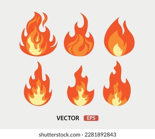 Fuego, llama. Fuego, llama llama roja en estilo abstracto sobre fondo blanco. Fuego plano. Gráfico aislado de arte moderno. Señal de fuego. Ilustración vectorial