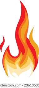 Fire, flame. Red flame in abstract style on white background. Flat fire. Modern art isolated graphic. Fire sign. Vector Illustration