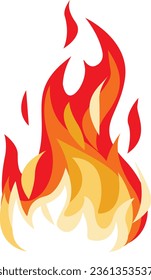 Fire, flame. Red flame in abstract style on white background. Flat fire. Modern art isolated graphic. Fire sign. Vector Illustration