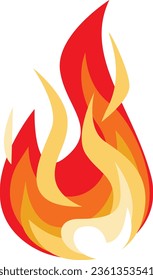 Fire, flame. Red flame in abstract style on white background. Flat fire. Modern art isolated graphic. Fire sign. Vector Illustration