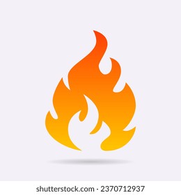 Fire, flame. Red flame in abstract style on white background. Flat fire. Modern art isolated graphic. Fire sign. Vector Illustration.