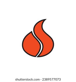 Fire  flame. Red flame in abstract style on white background. Flat fire. Modern art isolated graphic. Fire sign. Vector Illustration
