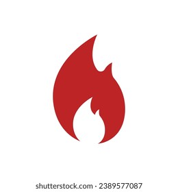 Fire  flame. Red flame in abstract style on white background. Flat fire. Modern art isolated graphic. Fire sign. Vector Illustration