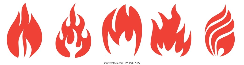 Fire, flame. Red flame in abstract style on white background. Flat fire. Modern art isolated graphic. Fire sign. Vector Illustration