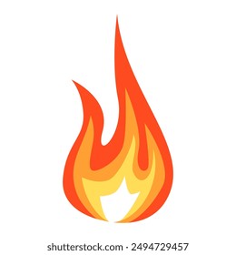 Fuego, llama. Llama roja en estilo abstracto sobre fondo blanco. Fuego plano. Arte moderno aislado gráfico. Señal de fuego. Ilustración vectorial