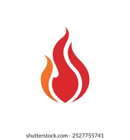 Fire, flame. Red flame in abstract style on white background. Flat fire. Modern art isolated graphic. Fire sign. Vector Illustration