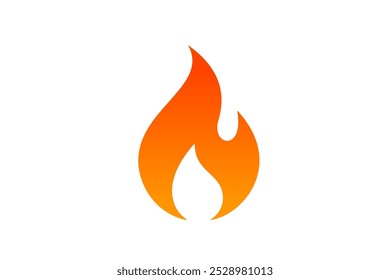 Fuego, llama. Llama roja en estilo abstracto sobre fondo blanco. Fuego plano. Arte moderno gráfico aislado. Señal de fuego. Ilustración vectorial