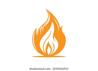 Fire, flame. Red flame in abstract style on white background. Flat fire. Modern art isolated graphic. Fire sign. Vector Illustration