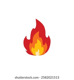 Fire, flame. Red flame in abstract style on white background. Flat fire. Modern art isolated graphic. Fire sign. Vector Illustration