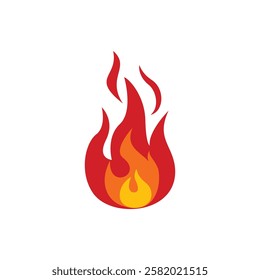 Fire, flame. Red flame in abstract style on white background. Flat fire. Modern art isolated graphic. Fire sign. Vector Illustration