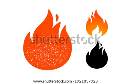 Fire, flame. Red flame in abstract style on white background. Flat fire collection set. Modern art isolated graphic. Fire sign. Vector Illustration
