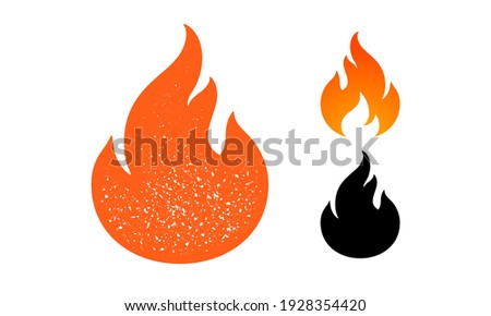 Fire, flame. Red flame in abstract style on white background. Flat fire collection set. Modern art isolated graphic. Fire sign. Vector Illustration